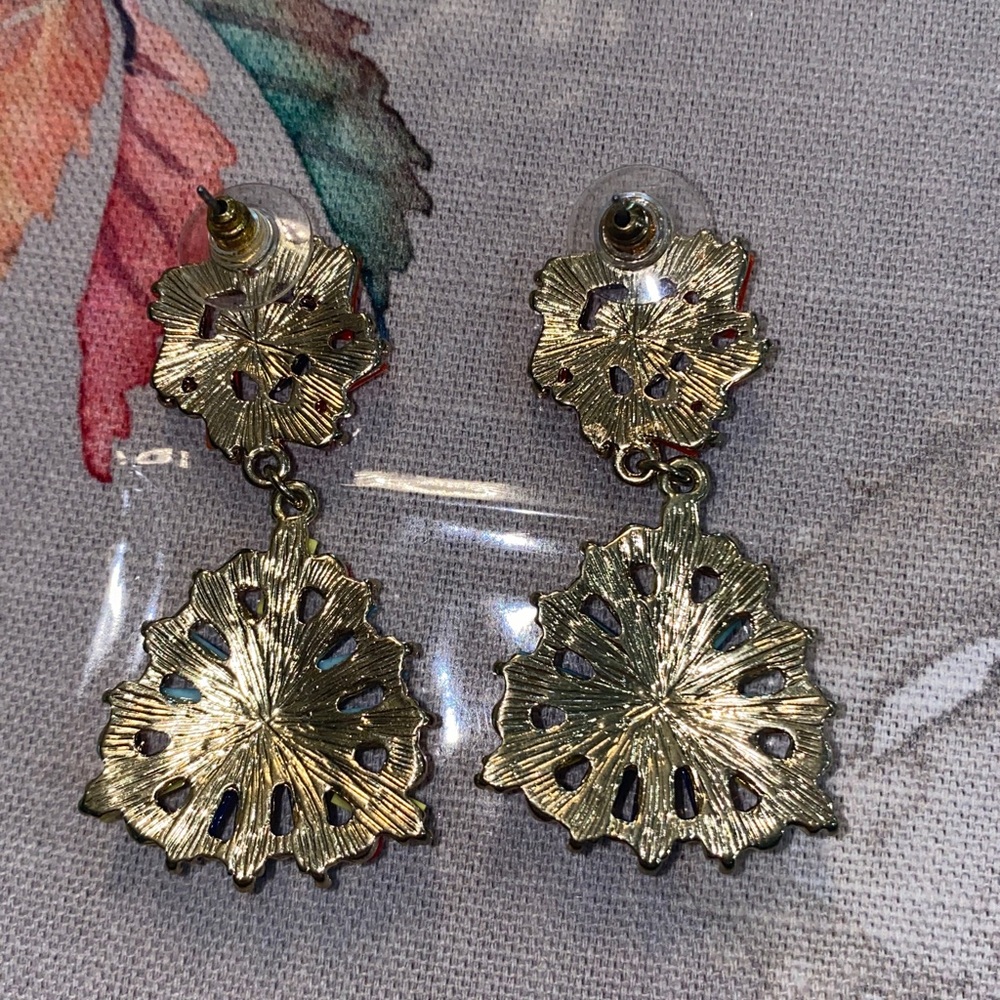 Colorful Beaded Statement Post Dangle Earrings - image 2